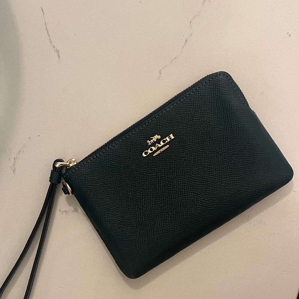 Coach Dark Green Leather Wristlet
